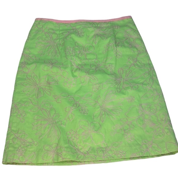 Liz Claiborne Women SZ 6 Neon Green Pink Floral Embroidery Skirt Y2k 80s 90s - Picture 1 of 9